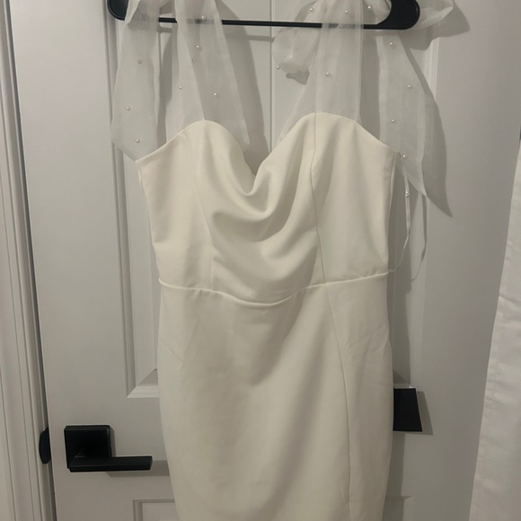 Lulus Beaming Perfection White Pearl Organza Tie-Strap Mini Dress - Picture 2 of 4